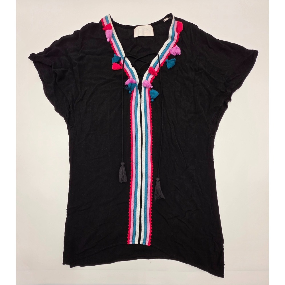 Piper by Townson Womens Summer Tunic Blouse Short‎ Sleeve Top S